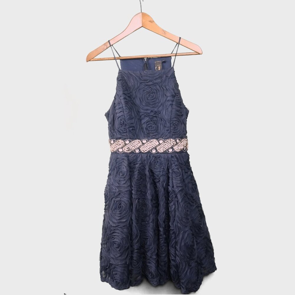 Homecoming Dress Juniors 9 Navy Blue Formal Dress with Sequins and Beads.